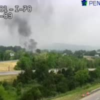 <p>Smoke from the truck fire on Interstate 81 in Lebanon, Pennsylvania.</p>