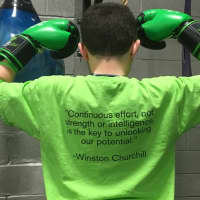<p>A quote from Winston Churchill is emblazoned on the back of Dante Galella&#x27;s #TryHard shirt.</p>
