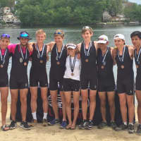 <p>USRowing Youth Nationals qualifier, Saugatuck Rowing Club mens lightweight 8+. See story for IDs.</p>