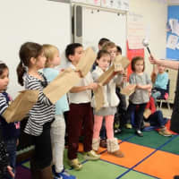 <p>Bronxville Elementary School students worked with Rachel Berger, programs director for the Play Group Theatre, to act out emotions and plots from different folktales and fables.</p>