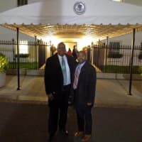 <p>New Rochelle High School Principal Reggie Richardson (left) with New Rochelle Councilman Jared Rice (right)</p>