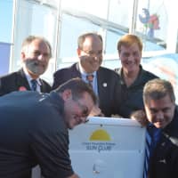 <p>Yonkers Mayor Mike Spano literally flipped the switch to welcome the new solar energy source at the Science Barge.</p>