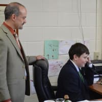 <p>8th Grader Connor Breen of Scarsdale tries his hand at being “Principal for a Day”</p>