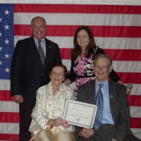 <p>Back row, from left, Eastchester Town Supervisor Anthony S. Colavita and Annemarie Flannery, president of the Eastchester Historical Society. Front row, from left, Historical Society honoree Virginia Kathryn Hefti and Town Historian Richard Forliano</p>