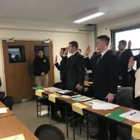 <p>Yonkers Mayor Mike Spano swearing in the new hires.</p>