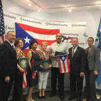 <p>Pictured left to right: Deputy County Executive Guillermo Rosa, Esther Vargas, Elizabeth Martinez, Virgin Torres, Hector Soto, County Executive Ed Day, Rockland Director of Tourism and Economic Growth Lucy Redzeposki</p>
