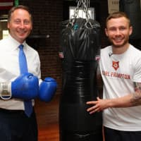 <p>Westchester County Executive Rob Astorino strapped on the gloves and hit the heavy bag for a few reps.</p>