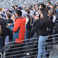 <p>Old Tappan fans cheer as the final seconds tick off the clock for the football team&#x27;s state championship win over Wayne Hills Saturday, Dec. 5.</p>