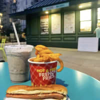 <p>Single dog, curly fries, and an Oreo shake at Walter&#x27;s Hot Dogs in Stamford.</p>