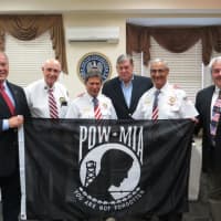 <p>Eastchester Town Supervisor Colavita, VFW members Joe Mammana, Bob Foster, Mike Fix, Vinto Pinto and Tuckahoe Mayor Steve Ecklond with the flag that will fly over Town Hall.</p>
