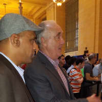 <p>Coleman (right) and Murti catch up on baseball proceedings at the anniversary celebration. The two are rarely seen together in season except during the Yankees-Mets Subway Series games since they are with their respective teams covering the beat.</p>