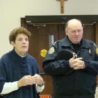 <p>Sister Catherine Howard and Orangetown Police Chief Kevin Nutty.</p>