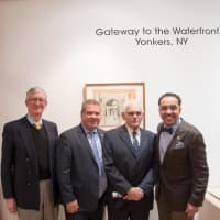<p>From left, curator Charles Little, Mayor Mike Spano, artist Richard Haas and Concordia College President John Nunes.</p>