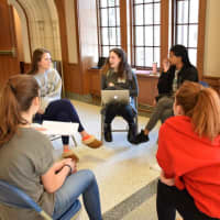 <p>Bronxville High School students hosted a group of Sarah Lawrence College students to discuss a variety of volunteer opportunities in the area.</p>