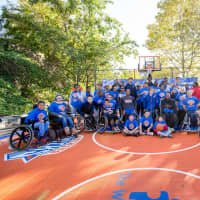 <p>Children from the Westchester School pose with Knicks Assistant GM and Westchester Knicks GM, Allan Houston, current Knicks Sasha Vujacic,  Justin Holiday, Kyle O’Quinn and Courtney Lee as well as the Rollin Knicks.</p>