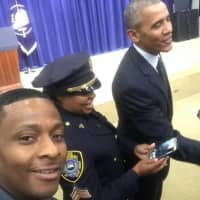 <p>Mount Vernon Police Det. Dave Clarke, Sgt. Jennifer Carpenter, President Barack Obama in Washington, D.C.</p>