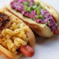 <p>Toppings range from classic to crazy at Dobbs Dawg House in Dobbs Ferry.</p>