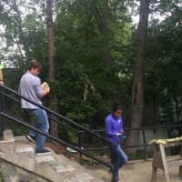 <p>Bronxville students were tasked with carrying concrete mix and dirt throughout the work site in Yonkers.</p>