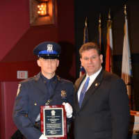<p>White Plains Police Officer Todd Horgan, who received the award for best overall recruit; presented by the Michael Occhicone of the Westchester County Detectives Association.</p>