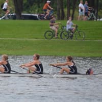 <p>Saugatuck’s womens youth 4+ strokes to a sixth place finish at USRowing Youth Nationals. L-R: Camila Meyer-Bosse, Westport; Clara Everett, Fairfield; Hope Weisman, Larchmont; Parker Cuthbertson, Westport; and coxswain Isabelle Grosgogeat, Westport.</p>
