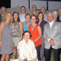 <p>Covenant Award recipient Virginia Hefti (sitting) flanked by friends at the Eastchester Historical Society&#x27;s annual dinner Sept. 18.</p>