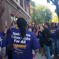 <p>Members of the Local 11-99 labor union recently protested over wages in Bronxville.</p>