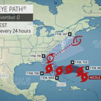 <p>The latest timing and track for Nicole from AccuWeather.com.</p>