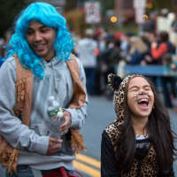 <p>Two march in the Tarrytown Halloween Parade.</p>