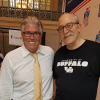 <p>WFAN’s acclaimed afternoon drive time host, is pictured with Sandy Ingber, executive chef, Grand Central Oyster Bar</p>