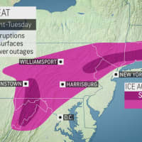 <p>Areas in pink will see some ice accumulation during the storm and areas in dark pink could see significant ice accumulation.</p>