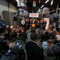 <p>Gov. Chris Christie held a news conference Moonachie after meeting with local business owners.</p>