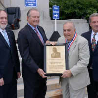 <p>Yonkers Mayor Mike Spano awarding former Mayor Angelo Martinelli with the city&#x27;s first Lifetime Achievement Award.</p>