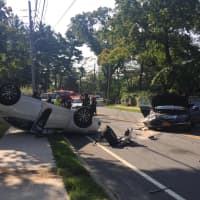 <p>Two cars crashed into each other on Weaver Street in Larchmont.</p>