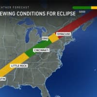 <p>Here's the first projected look at viewing conditions for the Eclipse on Monday, April 8.</p>