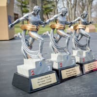 <p>Trophies awarded at the Hayden&#x27;s Heart Foundation annual 5K.</p>
