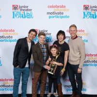 <p>Tony-nominated composer Benj Pasek, Broadway performer Andrew Keenan-Bolger, New York All Stars Fitness and Performing Arts student Lili Link, New York All Stars Fitness and Performing Arts educator Sarah Waxman accepting the award for group.</p>