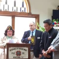 <p>The Newtown Veterans Day celebration at VFW Post 308 begins with a prayer. </p>
