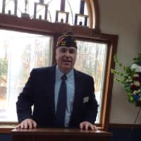 <p>Walter Dolan, head of VFW Post 308 in Newtown, leads the Veterans Day event on Wednesday. </p>