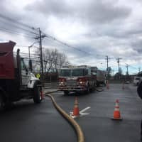 <p>Firefighters were on scene to provide support at the water main break at Danbury Hospital.</p>