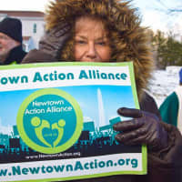 <p>The Newtown Action Alliance holds a rally against gun violence that drew 300 to 400 demonstrators.</p>