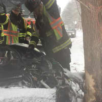 <p>Monroe firefighters respond to a call of a car going off the road on Wheeler Road</p>