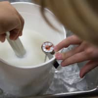 <p>A Ridgefield Academy student monitors the temperature of yogurt.</p>