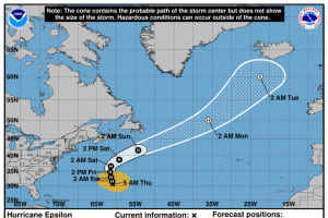 Epsilon Strengthens To Hurricane Status, Generating Large Waves That Will Affect East Coast