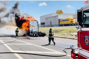 Bensalem Firefighters Battle Tractor Trailer Blaze On Pennsylvania Turnpike
