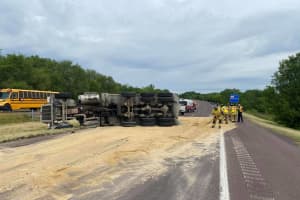 Overturned Dump Truck Causes Sand Spill On Route 422 In MontCo