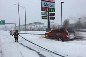 Car Bursts Into Flames During Snowstorm Near I-95 Rest Area In Fairfield