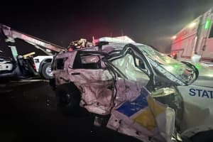 State Police Cruisers, Ambulance Crushed By Truck On Route 80 (PHOTOS)