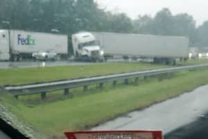 Trailer Jackknifes Within Feet Of Overturned Dump Truck On Route 78 In NJ (DEVELOPING)