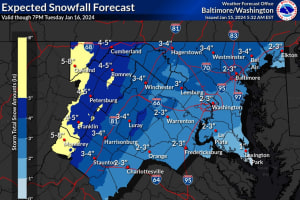 New Forecast Map: Up To 5 Inches Of Snow Expected Across Maryland, Virginia