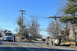Car Becomes Entangled In Power Lines After Crash In Westchester, Causes Multi-Day Repair